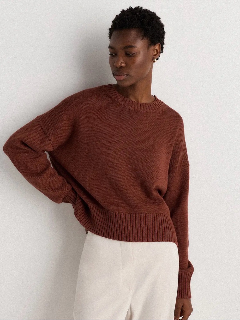 Quince Organic Cotton Boyfriend Crew Sweater
